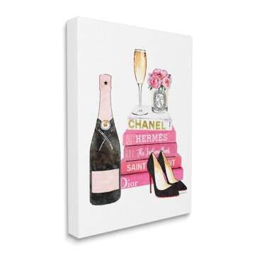 Stupell Industries Glam Pink Fashion Book Champagne Heels Art - USA