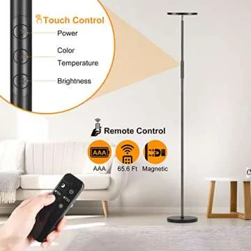 LED Floor Lamp for Bedroom, 36W 3600LM Super Bright 350W Equivalent Floor Lamp with Remote Control, 69" Tall Standing Lamp with Stepless Dimmable, Modern Torchiere Corner Lamps for Living Room