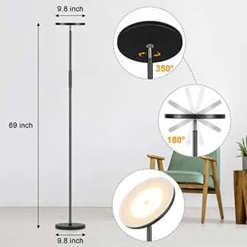 LED Floor Lamp for Bedroom, 36W 3600LM Super Bright 350W Equivalent Floor Lamp with Remote Control, 69" Tall Standing Lamp with Stepless Dimmable, Modern Torchiere Corner Lamps for Living Room