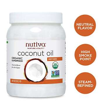 Nutiva Organic, Neutral Tasting, Steam Refined Coconut Oil from non-GMO, Sustainably Farmed Coconuts, 54 Fl Oz (Pack of 1)