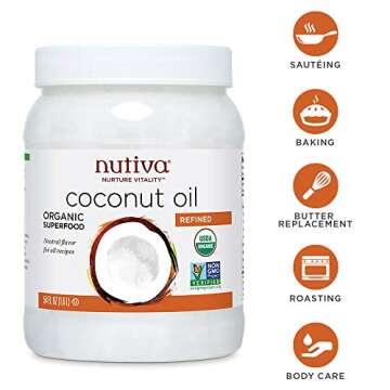 Nutiva Organic, Neutral Tasting, Steam Refined Coconut Oil from non-GMO, Sustainably Farmed Coconuts, 54 Fl Oz (Pack of 1)
