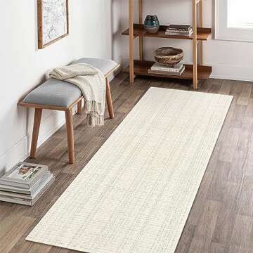 Seavish Hallway Runner Rug Kitchen Rugs Washable 2'x6' Beige Cotton Woven Farmhouse Rug Patio Entryway Rug Indoor Outdoor Carpet Runner for Bathroom Bedroom Living Room Laundry Room