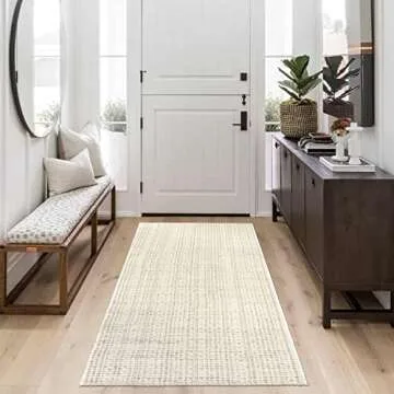 Seavish Hallway Runner Rug Kitchen Rugs Washable 2'x6' Beige Cotton Woven Farmhouse Rug Patio Entryway Rug Indoor Outdoor Carpet Runner for Bathroom Bedroom Living Room Laundry Room