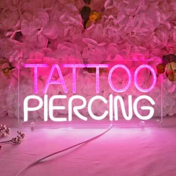 Britrio TATTOO Neon Sign Light Salon Studio Shop Plaque Pink LED Wall Art Decor Sign for Body Piercing Business Stores Beauty SPA Man Cave Garage Office Birthday Gift Indoors 5V USB 15.8 IN