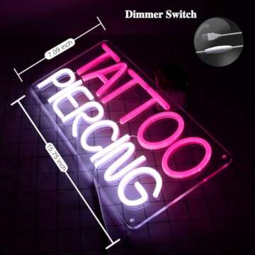 Britrio TATTOO Neon Sign Light Salon Studio Shop Plaque Pink LED Wall Art Decor Sign for Body Piercing Business Stores Beauty SPA Man Cave Garage Office Birthday Gift Indoors 5V USB 15.8 IN