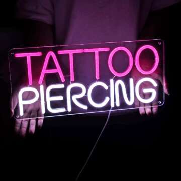 Britrio TATTOO Neon Sign Light Salon Studio Shop Plaque Pink LED Wall Art Decor Sign for Body Piercing Business Stores Beauty SPA Man Cave Garage Office Birthday Gift Indoors 5V USB 15.8 IN