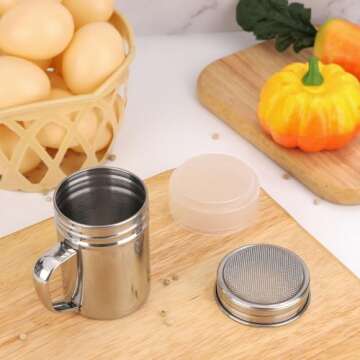 Accmor 2pcs Powdered Sugar Shaker Duster with Handle, Cinnamon Shaker Flour Sifter, 7oz Stainless Steel Fine Mesh Dredges Shakers for Cinnamon Flour Salt Pepper