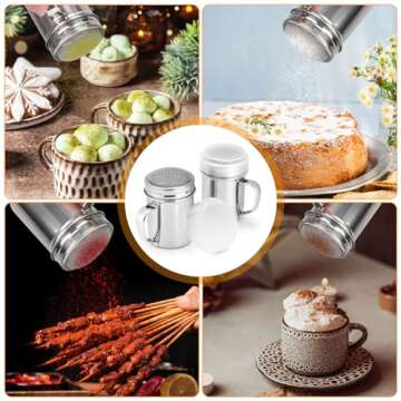 Accmor 2pcs Powdered Sugar Shaker Duster with Handle, Cinnamon Shaker Flour Sifter, 7oz Stainless Steel Fine Mesh Dredges Shakers for Cinnamon Flour Salt Pepper