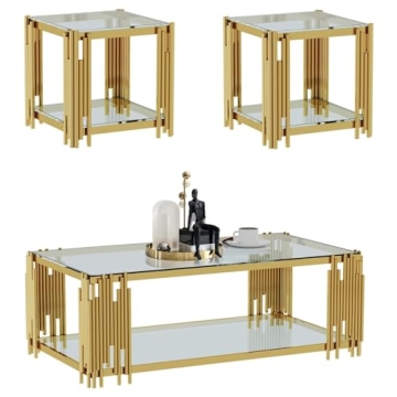 Goujxcy Luxury Glass Coffee Table & End Table Set