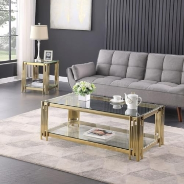 Goujxcy Luxury Glass Coffee Table & End Table Set