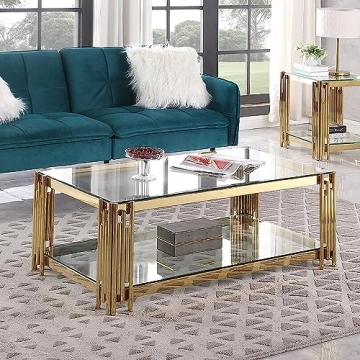Goujxcy Luxury Glass Coffee Table & End Table Set