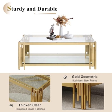 Goujxcy Luxury Glass Coffee Table & End Table Set