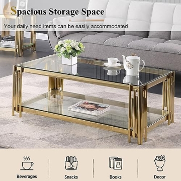 Goujxcy Luxury Glass Coffee Table & End Table Set