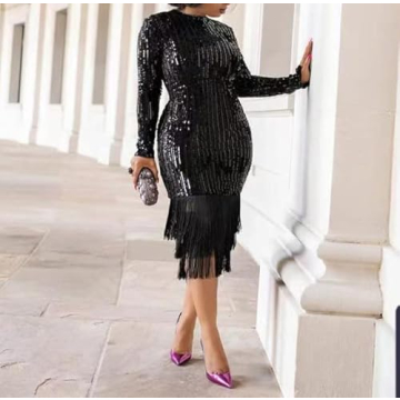 Cololura Sequin Long Sleeve Bodycon Dress for Parties