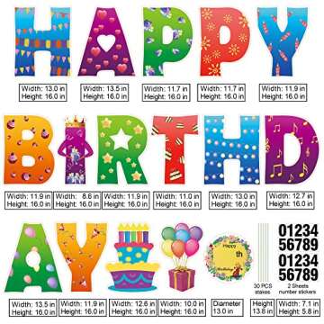 16Pcs Happy Birthday Yard Signs with Stakes, 16" Large Waterproof Birthday Sign Yard, Garden Lawn De...