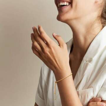 Yowivon Gold Plated Bracelets Dainty Cute Adjustable Slider Chain Bracelet Minimalist Tiny Thin Link...