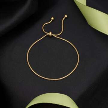 Yowivon Gold Plated Bracelets Dainty Cute Adjustable Slider Chain Bracelet Minimalist Tiny Thin Link Bracelet Fashion Tarnish Free Gold Jewelry for Women Trendy Gifts
