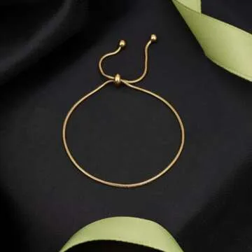 Yowivon Gold Plated Bracelets Dainty Cute Adjustable Slider Chain Bracelet Minimalist Tiny Thin Link Bracelet Fashion Tarnish Free Gold Jewelry for Women Trendy Gifts