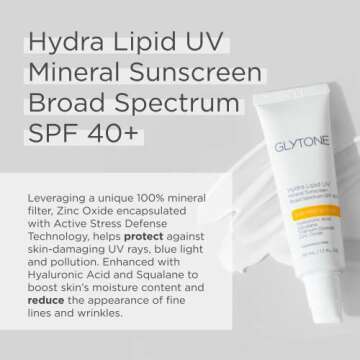 Glytone Hydra Lipid UV Mineral Sunscreen - Broad Spectrum SPF 40+ - With Titanium Dioxide, Zinc Oxid...