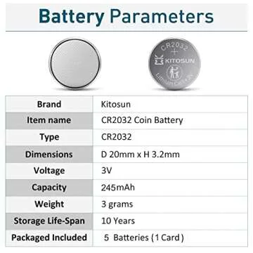 Kitosun CR2032 Batteries 3V Lithium Cell - Coin Button Lithium Batteries for Apple AirTag Car Key Fob Remote LED Light Candles Glucose Monitor Doorbell Air Tag 3 Volt 2032 Battery Replacement (5 Pack)