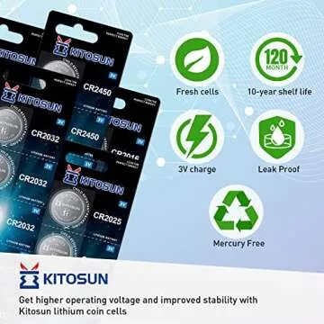 Kitosun CR2032 Batteries 3V Lithium Cell - Coin Button Lithium Batteries for Apple AirTag Car Key Fob Remote LED Light Candles Glucose Monitor Doorbell Air Tag 3 Volt 2032 Battery Replacement (5 Pack)