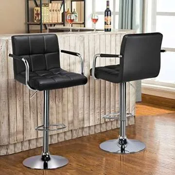 Yaheetech Bar Stools Set of 2, PU Leather Adjustable Swivel Barstools, Hydraulic Kitchen Counter Height Bar Chairs with Armrest and Back for Bar, Kitchen, Dining Room, Black