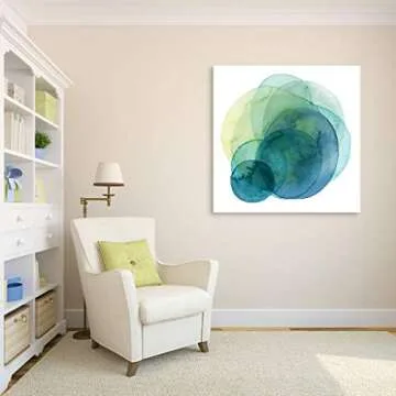 Empire Art Direct Abstract Art,Frameless Tempered Glass Panel,Contemporary Wall Decor Ready to Hang,Living Room,Bedroom & Office, Evolving Planets I Green, White 38" x 38" x 0.2"
