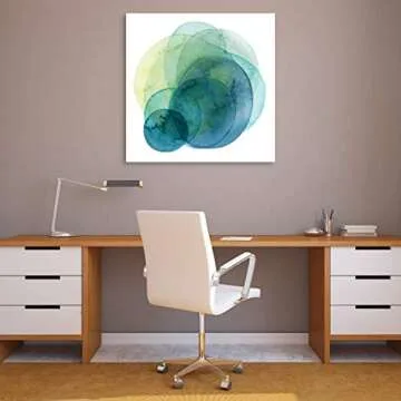 Empire Art Direct Abstract Art,Frameless Tempered Glass Panel,Contemporary Wall Decor Ready to Hang,Living Room,Bedroom & Office, Evolving Planets I Green, White 38" x 38" x 0.2"