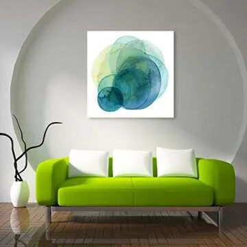 Empire Art Direct Abstract Art,Frameless Tempered Glass Panel,Contemporary Wall Decor Ready to Hang,Living Room,Bedroom & Office, Evolving Planets I Green, White 38" x 38" x 0.2"
