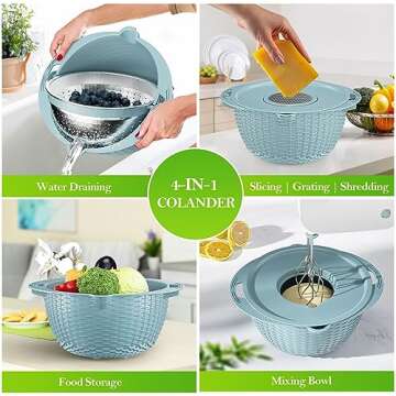 4-1 Colander with Bowl Set - Strainers for Kitchen, Food Strainers and Colanders, Pasta Strainer, Ri...