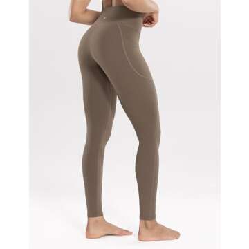 ENERBLOOM Women's Workout Leggings with Pockets High Waist Yoga Pants 28" Cream Soft Athletic Tights...