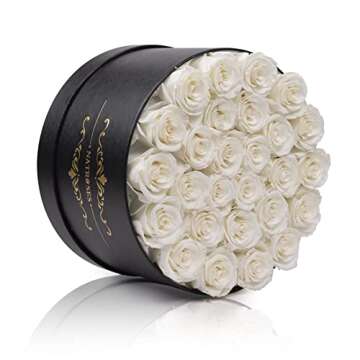 NATROSES Forever Preserved Roses in a Box, 100% Real Roses That Last Up to 3 Years, Preserved Flowers for Delivery Prime Birthday, Valentines Day Gifts for Her (White)