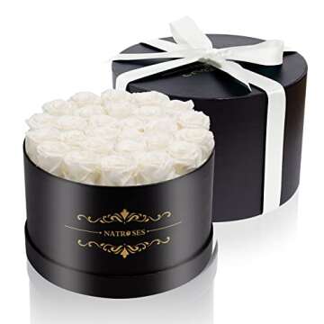 NATROSES Forever Preserved Roses in a Box, 100% Real Roses That Last Up to 3 Years, Preserved Flowers for Delivery Prime Birthday, Valentines Day Gifts for Her (White)