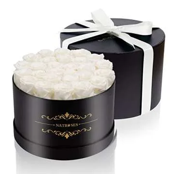 NATROSES Forever Preserved Roses in a Box, 100% Real Roses That Last Up to 3 Years, Preserved Flowers for Delivery Prime Birthday, Valentines Day Gifts for Her (White)