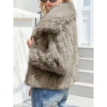 Tankaneo Womens Winter Faux Fur Jackets Fleece Long Sleeve Cropped Shaggy Coats Open Front Warm Oute...