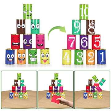 Hxezoc 36 Pack Carnival Games Set, 4 in 1 Soft Plastic Cones Cornhole Bean Bags Ring Can Toss Carnival Games Combo for Kids Adults Carnival Birthday Party School Field Indoor Outdoor Games Supplies