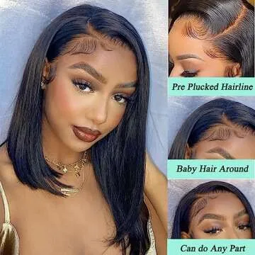 ADOIFAIR Bob Wig Human Hair Straight Bob Wigs 13x4 Lace Front Wigs For Black Women 10 Inch 180% Density Glueless Bob Wigs Human Hair Pre Plucked With Baby Hair Natural Color