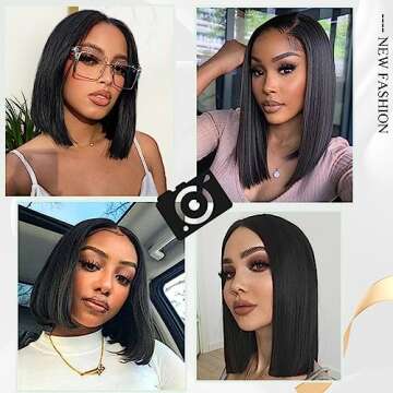 ADOIFAIR Bob Wig Human Hair Straight Bob Wigs 13x4 Lace Front Wigs For Black Women 10 Inch 180% Density Glueless Bob Wigs Human Hair Pre Plucked With Baby Hair Natural Color