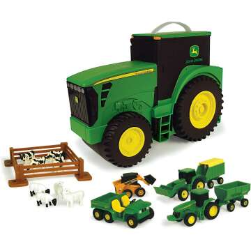 John Deere Vehicle Toy Set for Kids with Carry Case