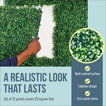 CREATIVE SPACE Grass Wall Panels Artificial Plants Wedding Backdrop 12 PCS 20 x 20 Inch Boxwood Pane...