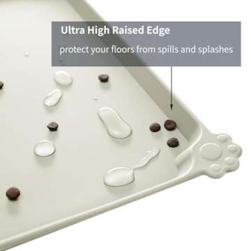 Reopet Waterproof Pet Feeding Mat with High Raised Edges, Heavier and Thicker Placemats for Cat Dog Water Bowl with BPA Free, Dogs Cats Food Mats for Messy Drinkers to Prevent Spill and Protect Floors