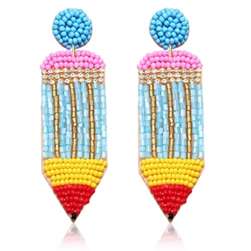 MOLOCH Teacher Earrings Handmade Beaded Pencil Drop Dangle Earrings for Women Teacher Appreciation G...
