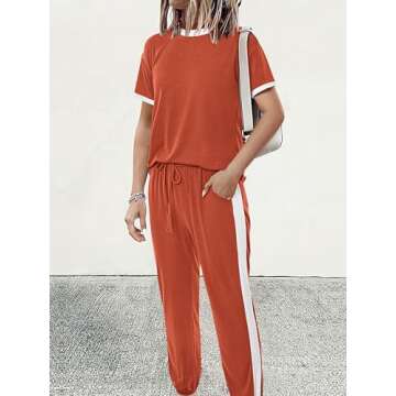 MASCOMODA Two Piece Sets for Women Summer 2024 Loungewear Jogger Set Spring Short Sleeve Tops Long P...