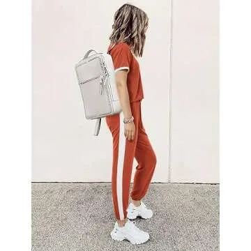 MASCOMODA Two Piece Sets for Women Summer 2024 Loungewear Jogger Set Spring Short Sleeve Tops Long Pants Casual Tracksuit Set(Orange,Small)