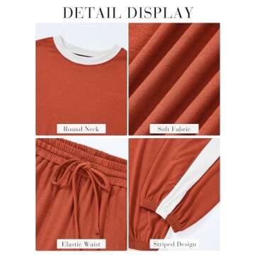 MASCOMODA Two Piece Sets for Women Summer 2024 Loungewear Jogger Set Spring Short Sleeve Tops Long Pants Casual Tracksuit Set(Orange,Small)