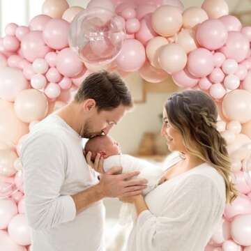 Pink Beige Balloons, 12 inch Pink Cream Clear Balloon, Light Pink Pastel Pink Balloons with Transparent Balloons for Girl Baby Shower Wedding Birthday Gender Reveal Bridal Shower Decorations