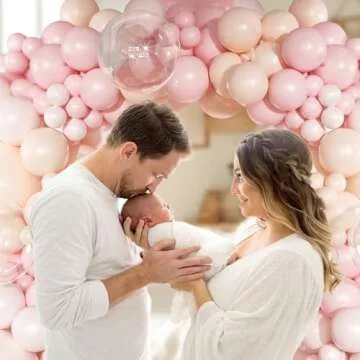 Pink Beige Balloons, 12 inch Pink Cream Clear Balloon, Light Pink Pastel Pink Balloons with Transparent Balloons for Girl Baby Shower Wedding Birthday Gender Reveal Bridal Shower Decorations
