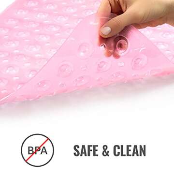 HealthSmart Bath Mat Extra Large No Slip Shower & Bathtub Mat with Suction Cups and Drain Holes for Anti-slip Grip, Machine Washable, Extra Large, 40 x 15.5, Pink