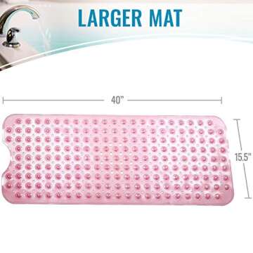 HealthSmart Bath Mat Extra Large No Slip Shower & Bathtub Mat with Suction Cups and Drain Holes for Anti-slip Grip, Machine Washable, Extra Large, 40 x 15.5, Pink