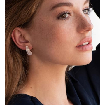 Pearl Hoop Earrings for Women, Trendy 14K Gold Plated Round Pearl Cuff Hoop Earrings Hypoallergenic Statement Earrings Jewelry for Her